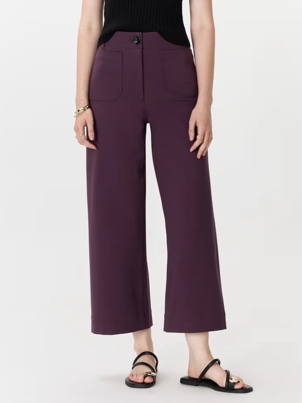 Quince Ultra-Stretch Ponte Cropped Wide Leg Pants in Dark Orchid Purple